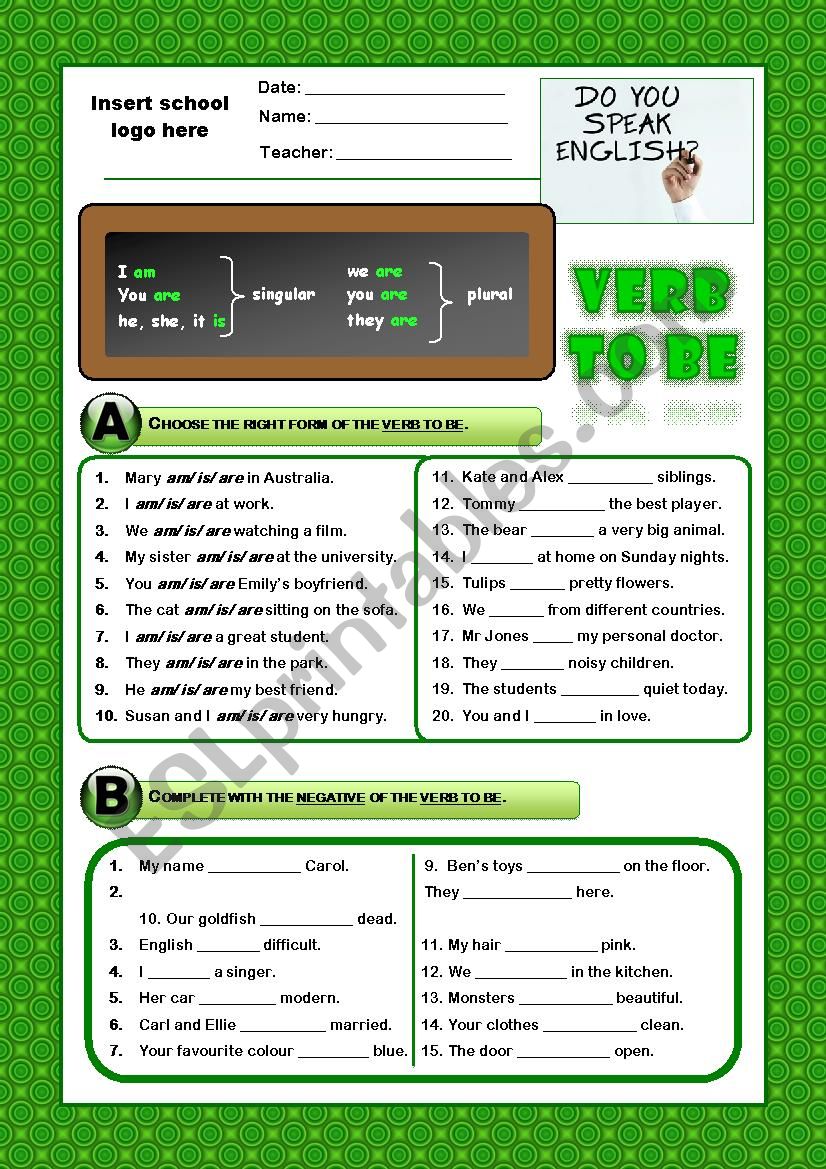 Verb to be (basic exercises) worksheet