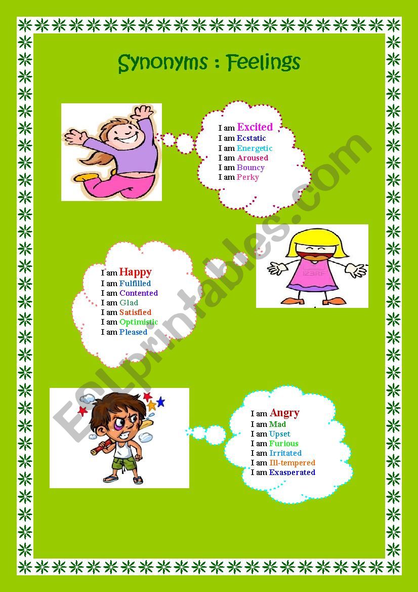 Synonyms: Feelings. worksheet