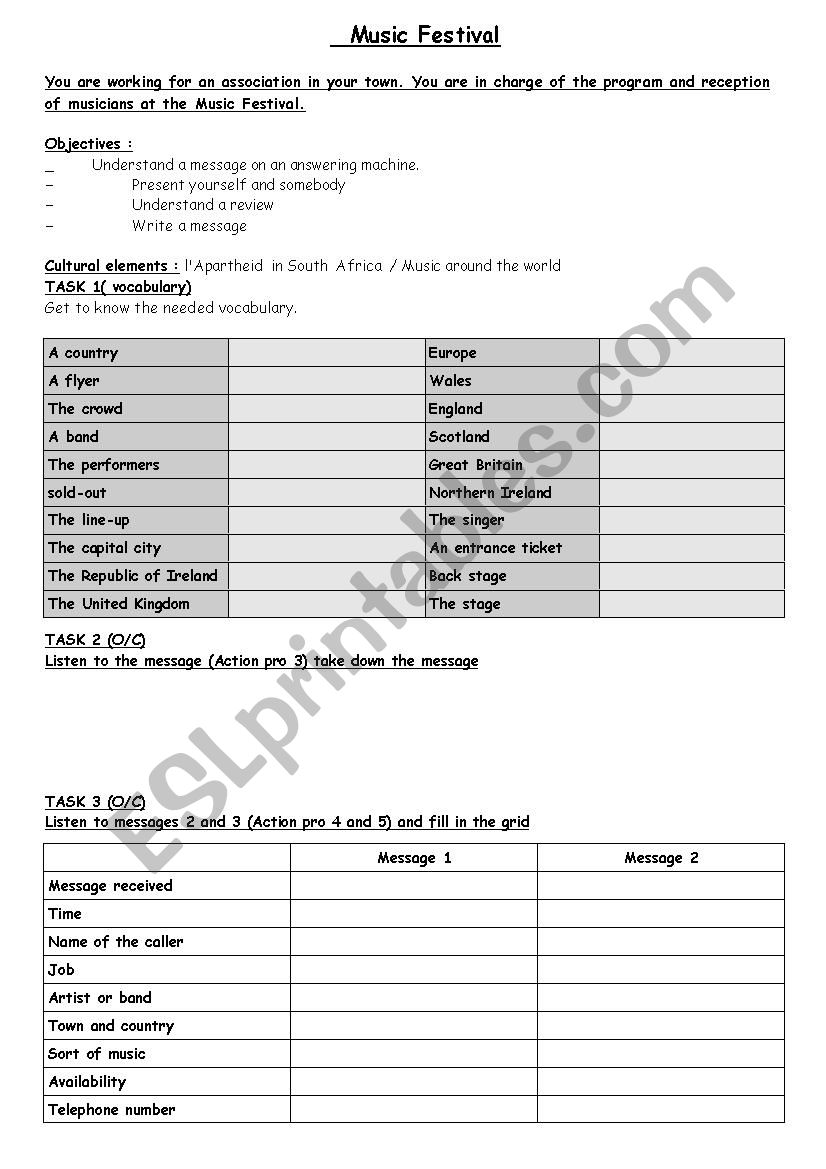 The Music Festival worksheet