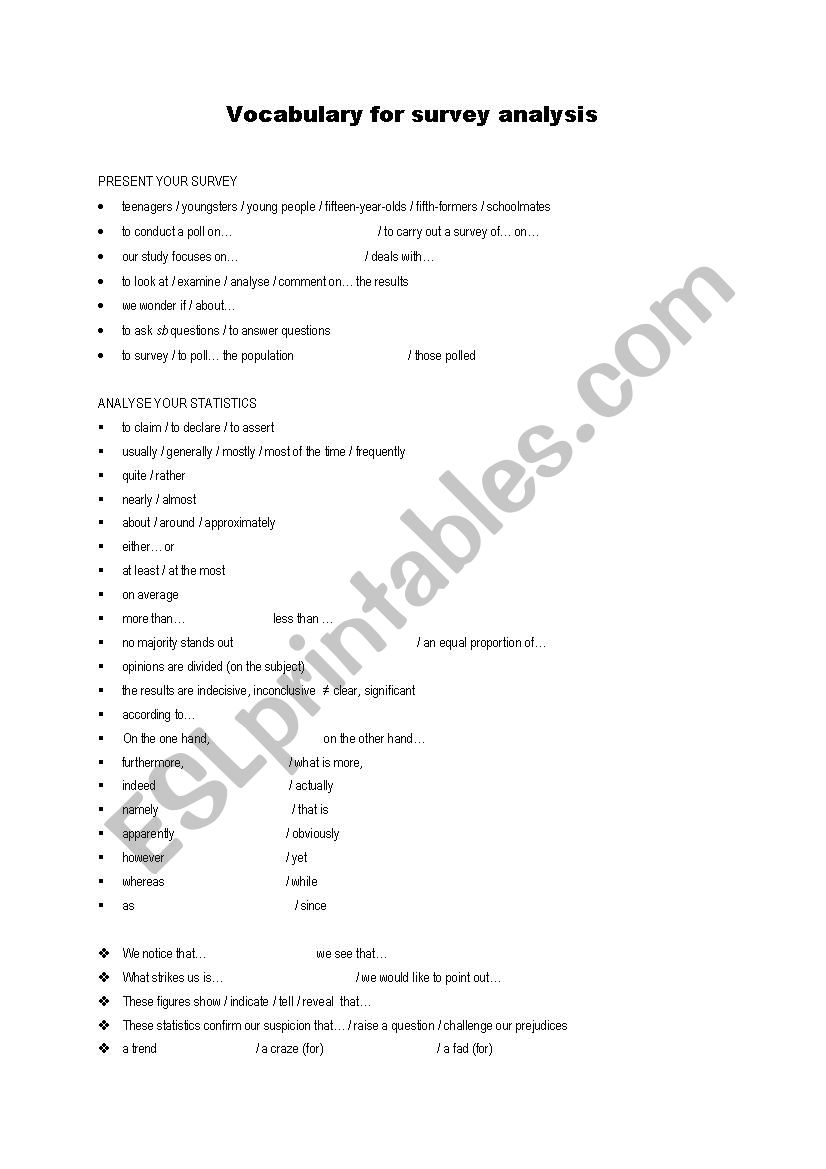 Vocabulary for survey analysis