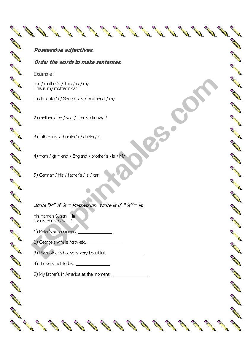 Practice for the possessive S worksheet