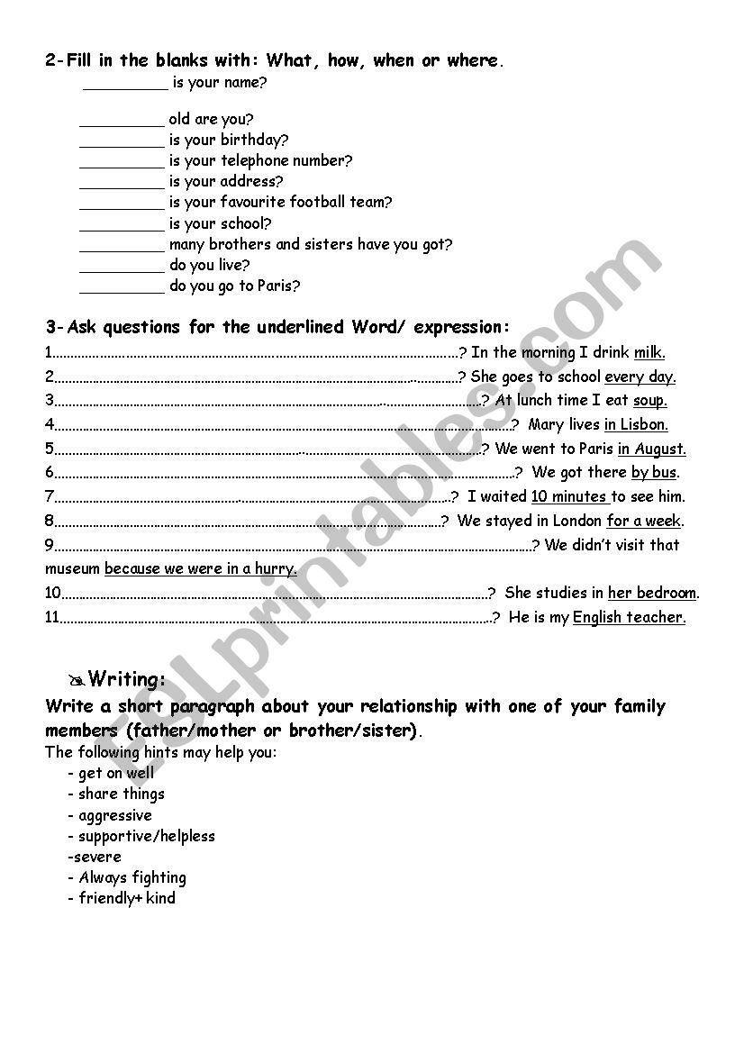 Question words worksheet