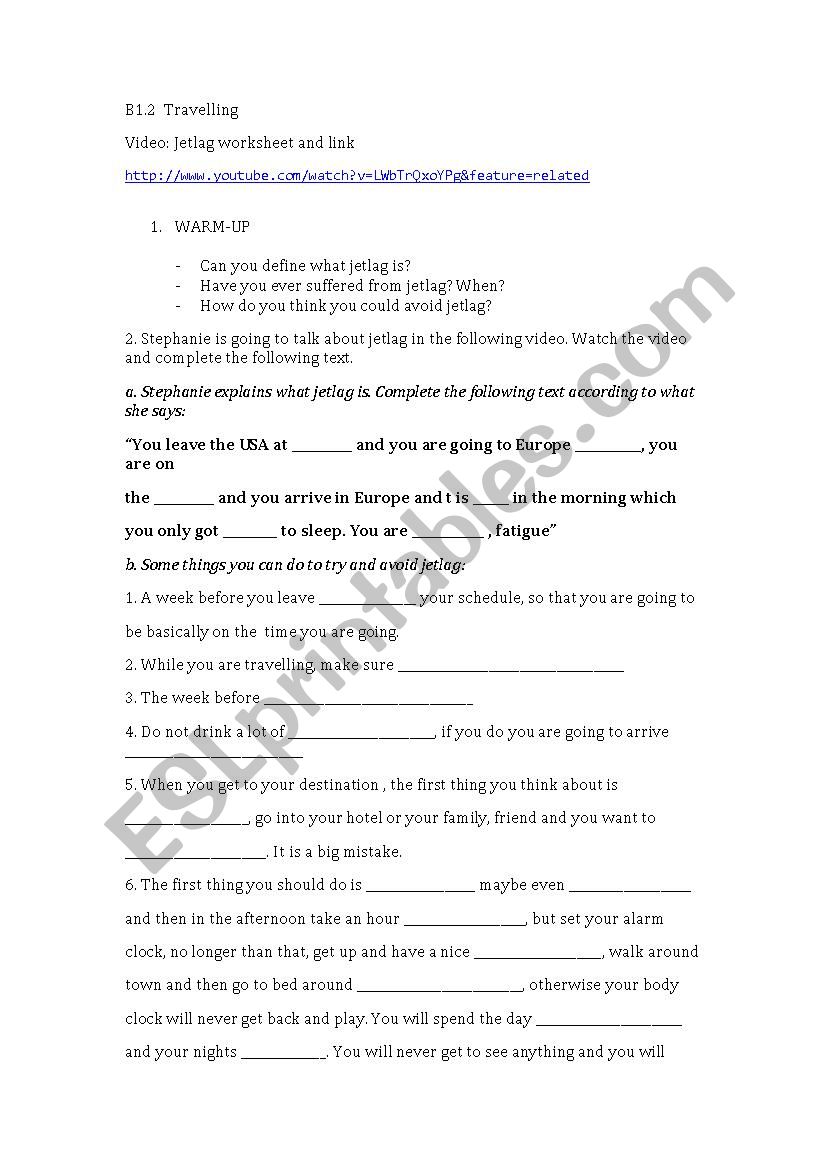 Jetlag worksheet