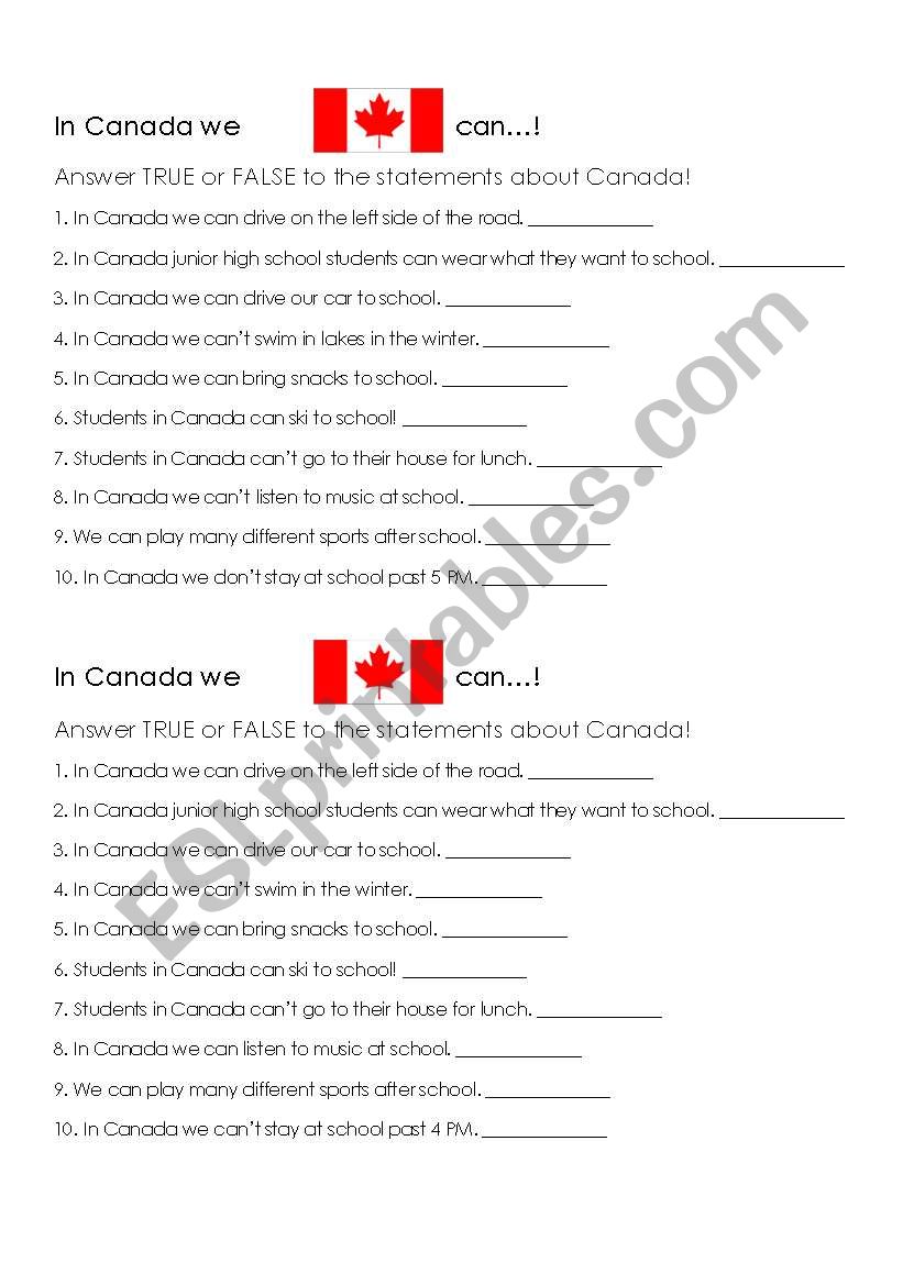 In canada worksheet