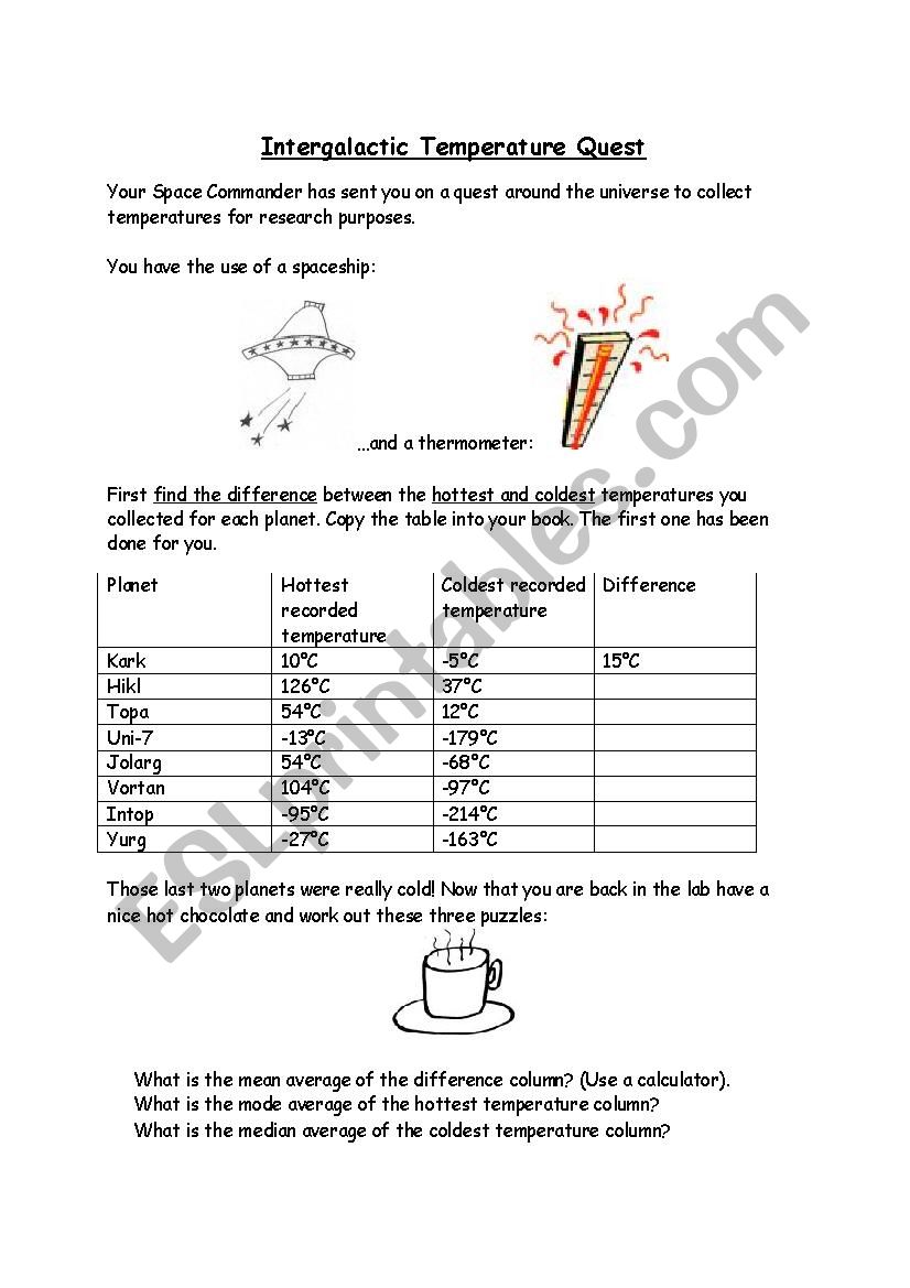 Intergallactic quest  worksheet