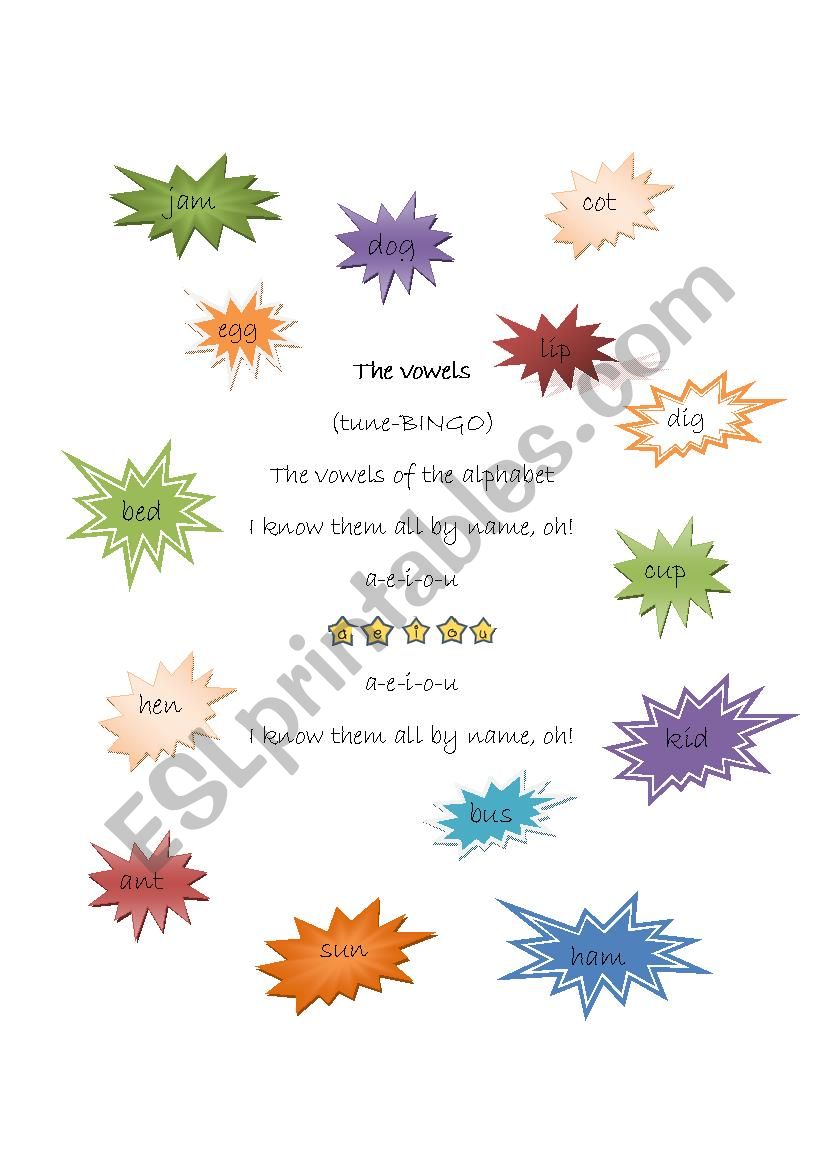 the vowels song worksheet