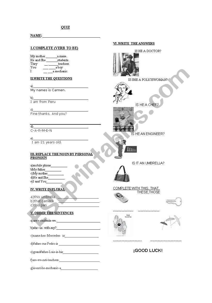 verb to be  worksheet