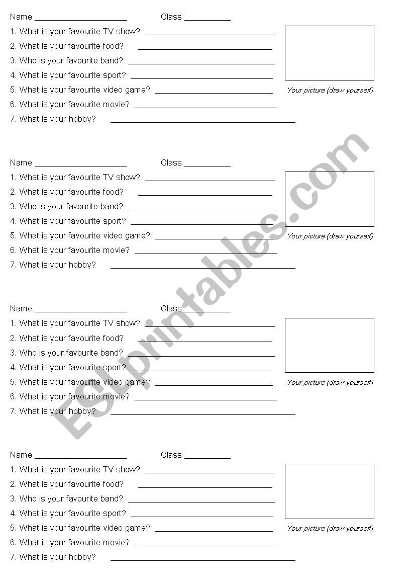 Student Profile worksheet