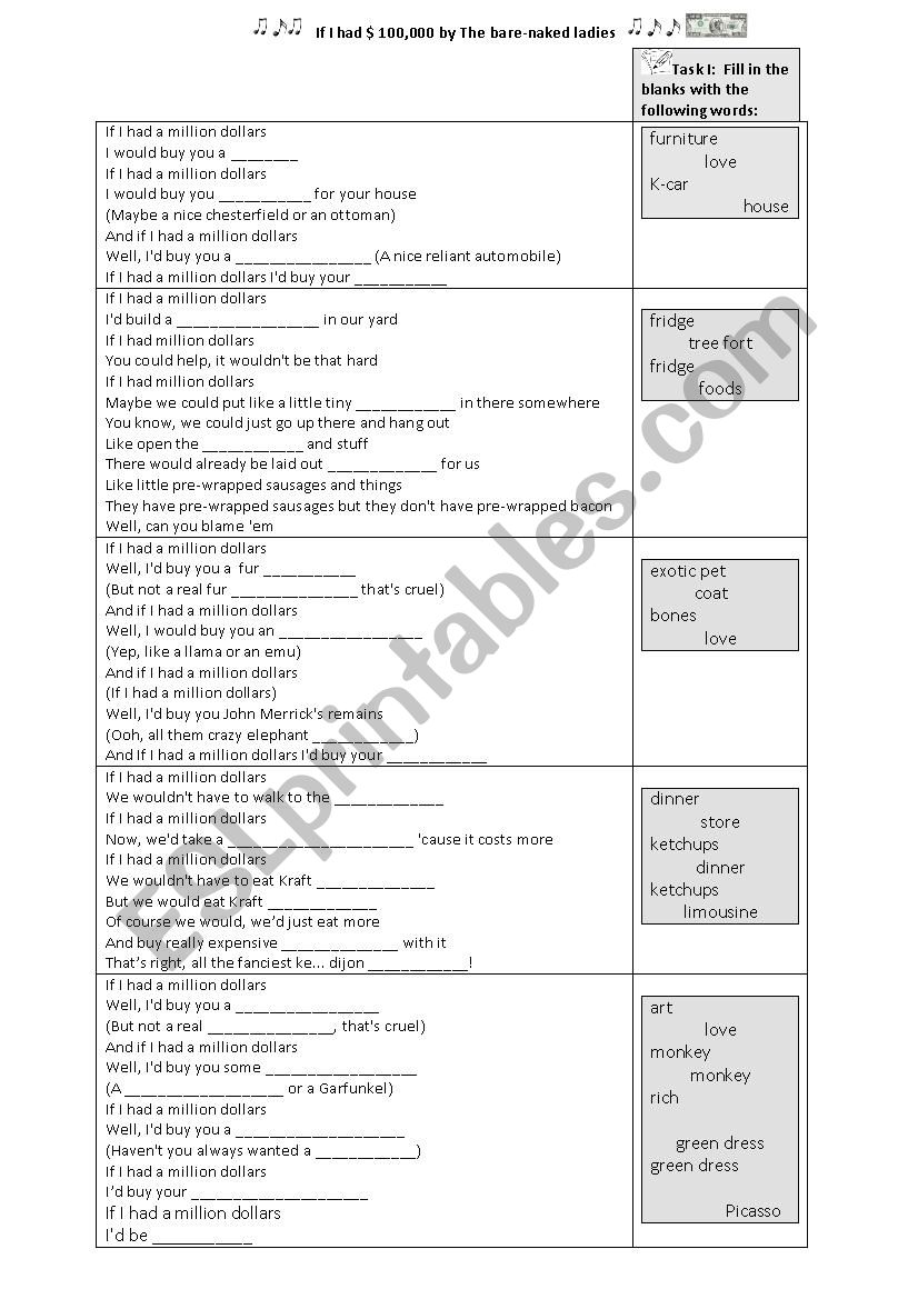 Conditional II with a song and various tasks 