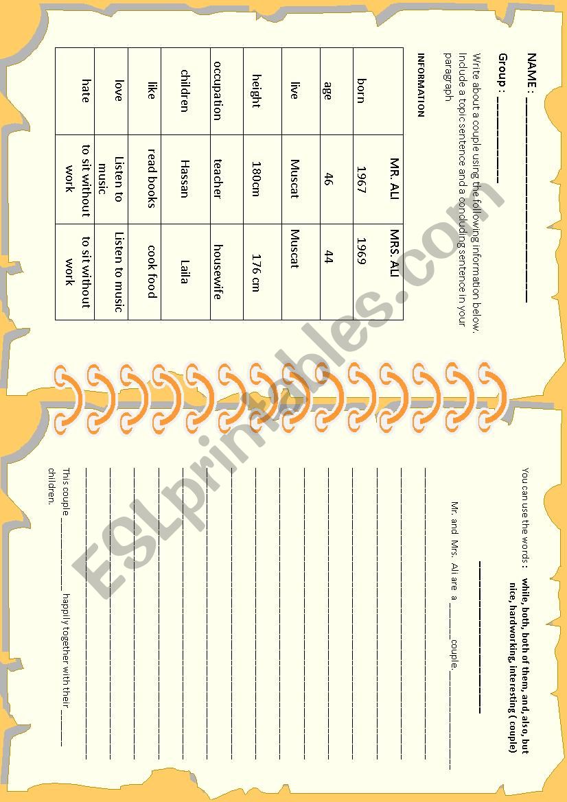 Writing about a couple worksheet