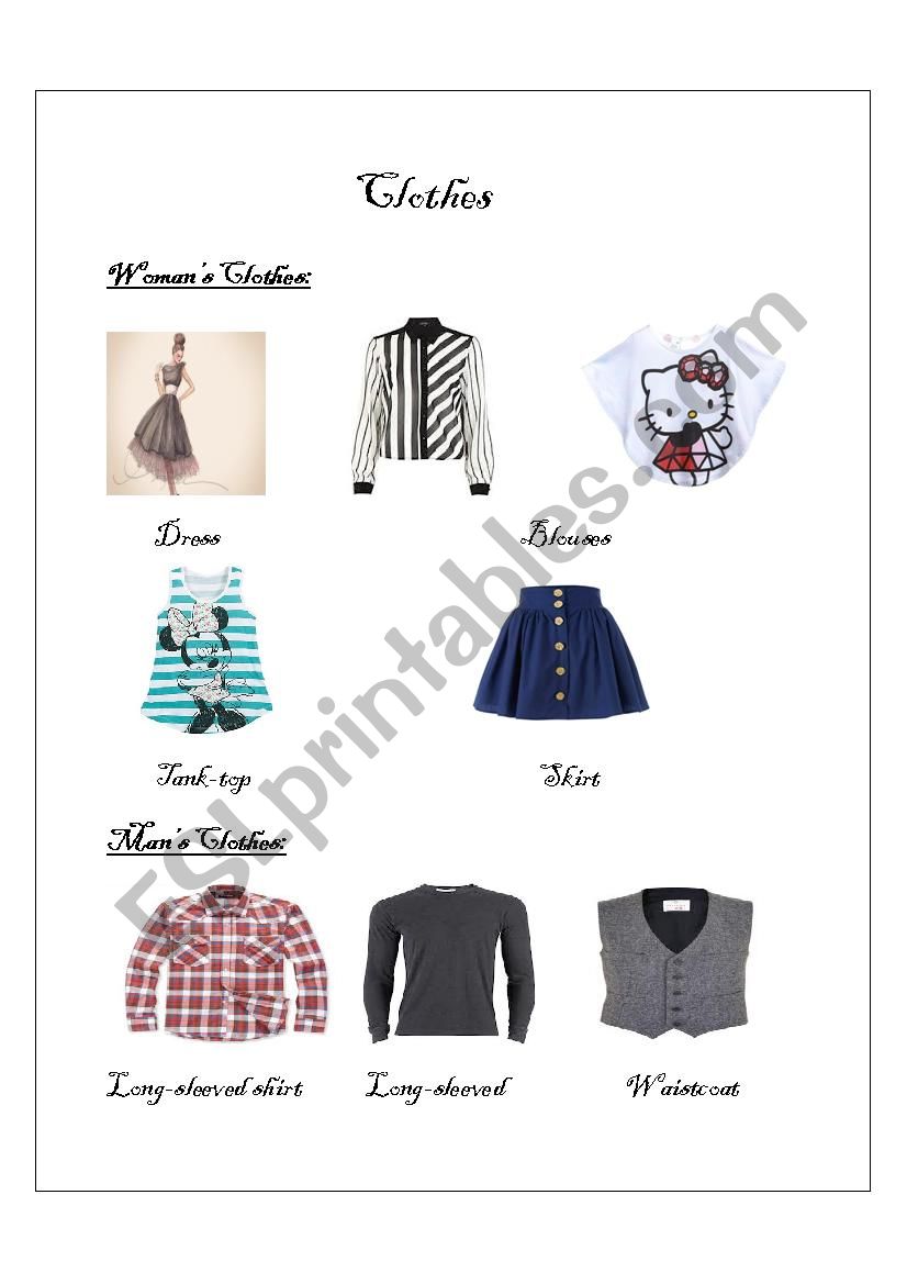 Types of clothes worksheet