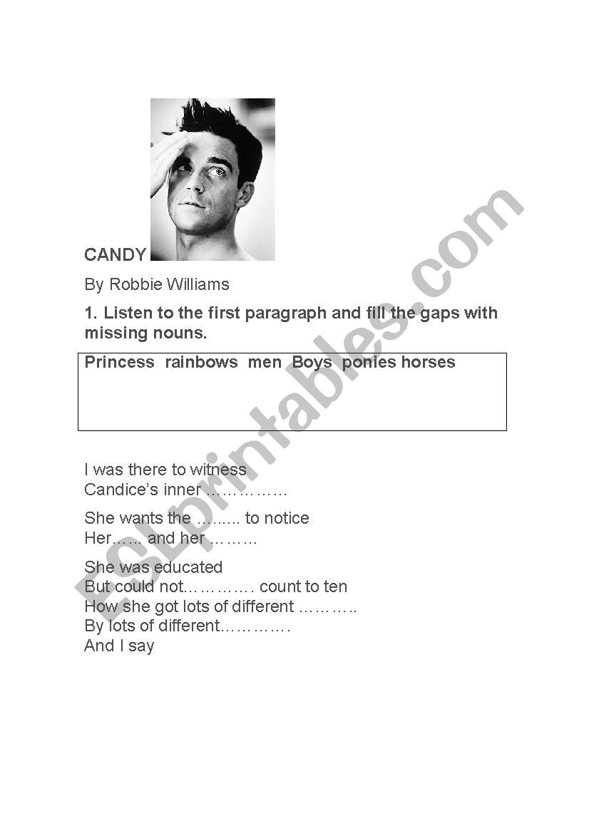 Candy by Robbie Williams worksheet