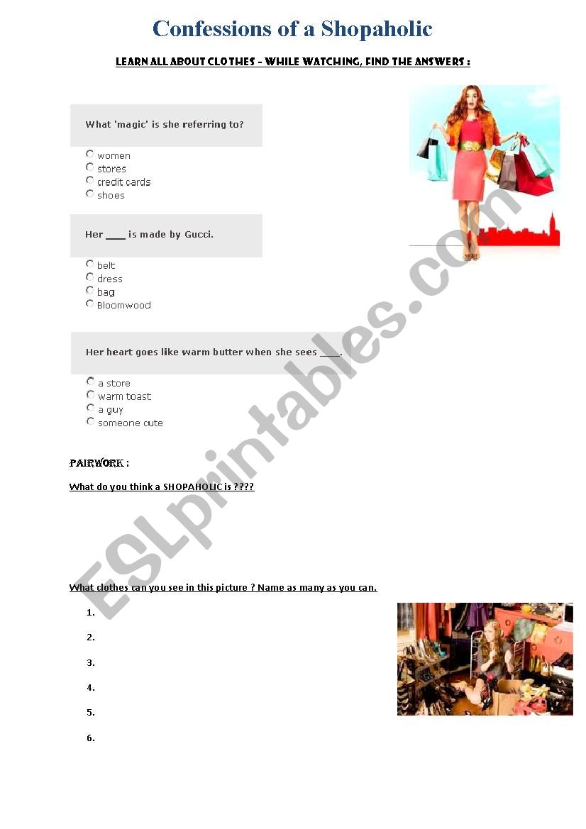 Confessions of a Shopaholic - worksheet 