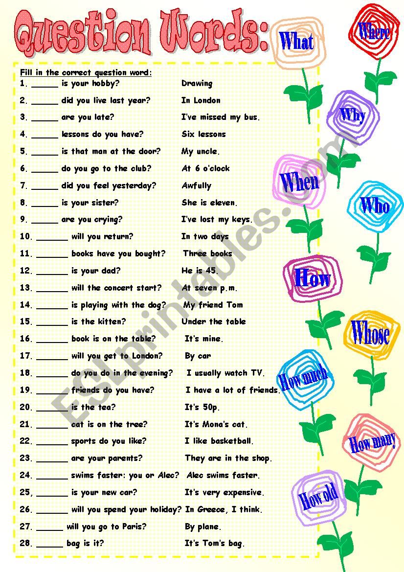 Question Words worksheet