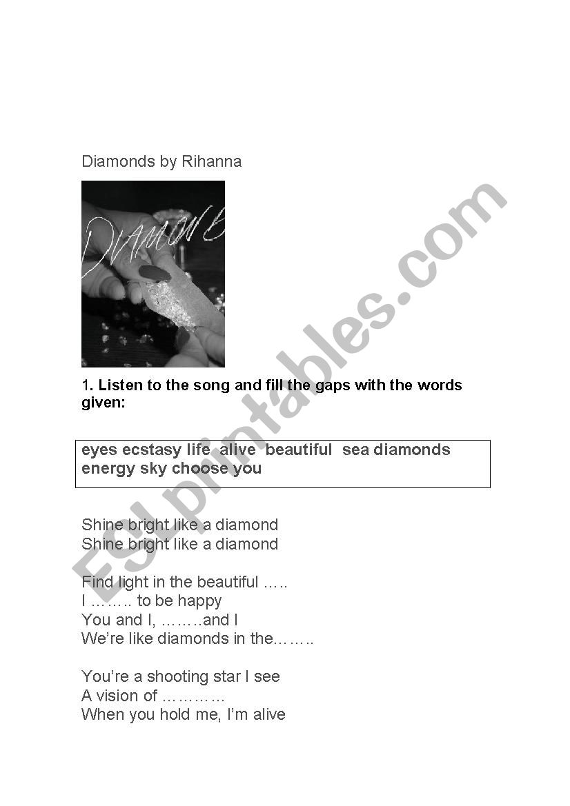 Diamonds by Rihanna worksheet