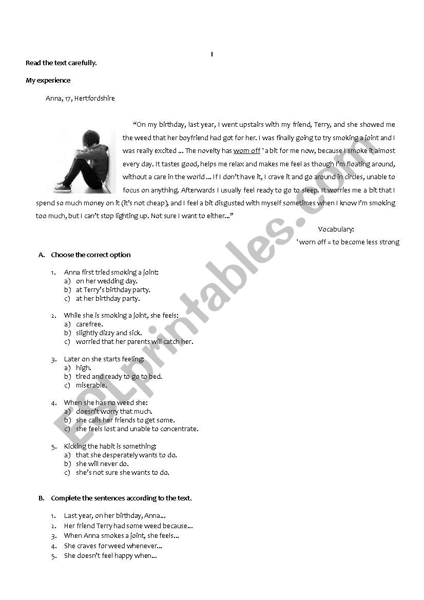 Addictions worksheet