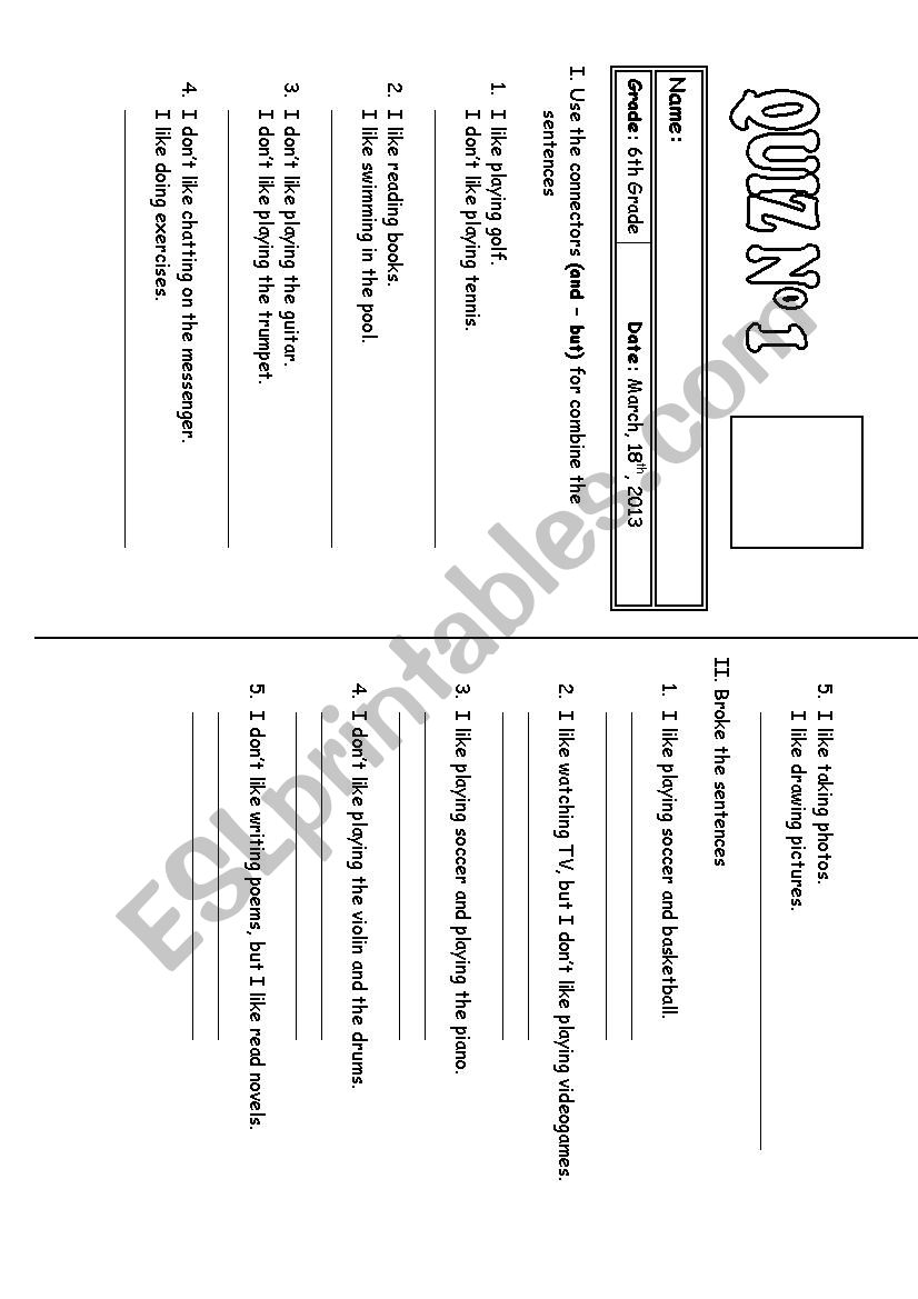 Use of connectors (and - but) worksheet