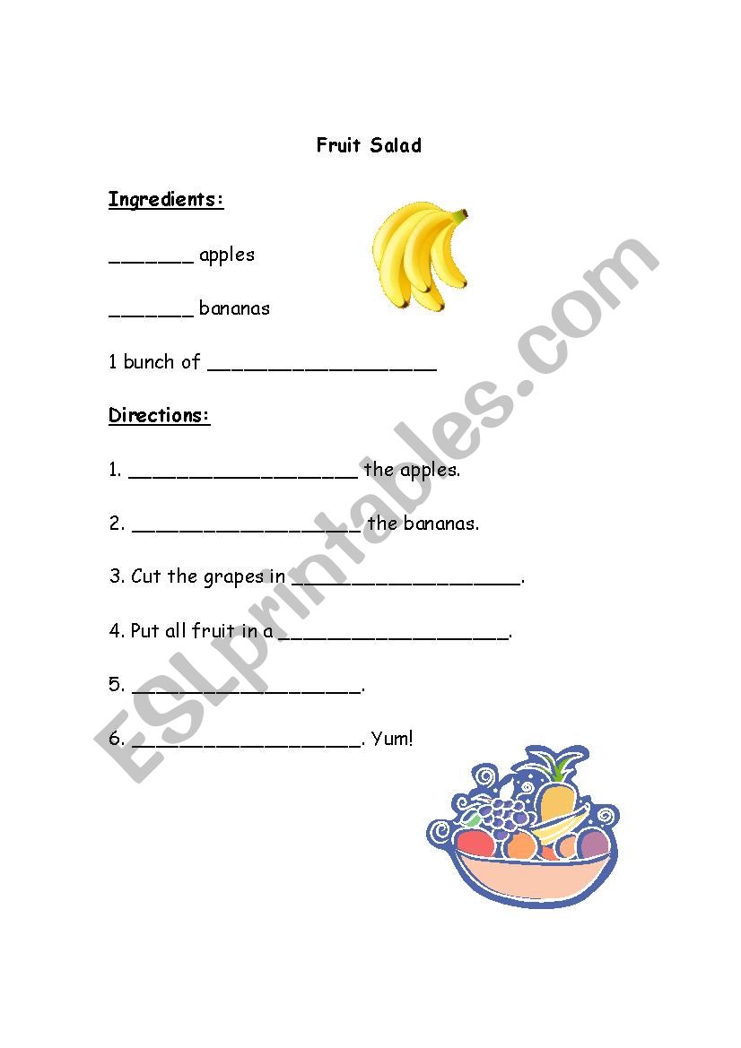 Fruit Salad Recipe worksheet