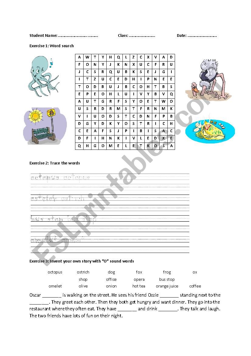 Short vowel O worksheet worksheet