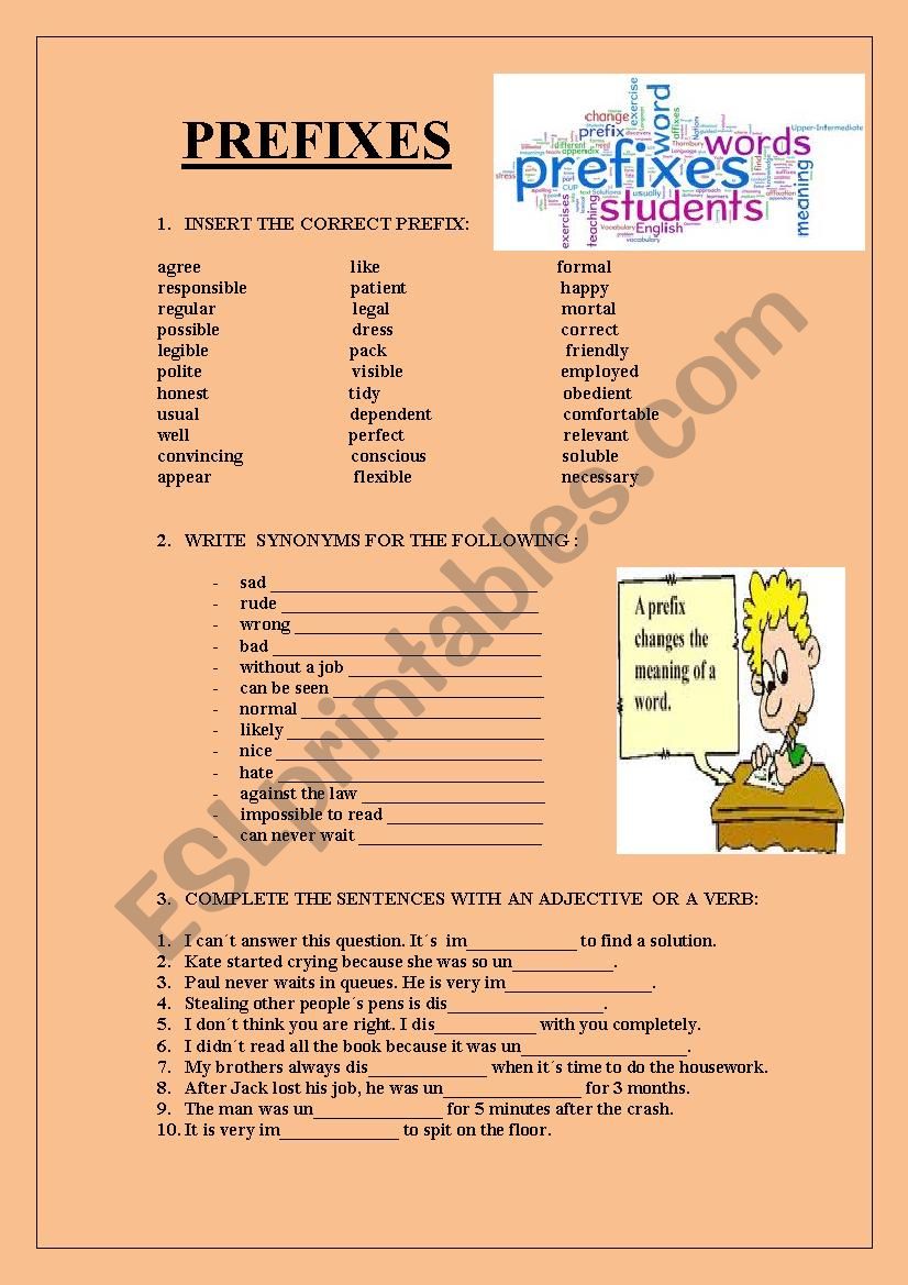 PREFIXES worksheet