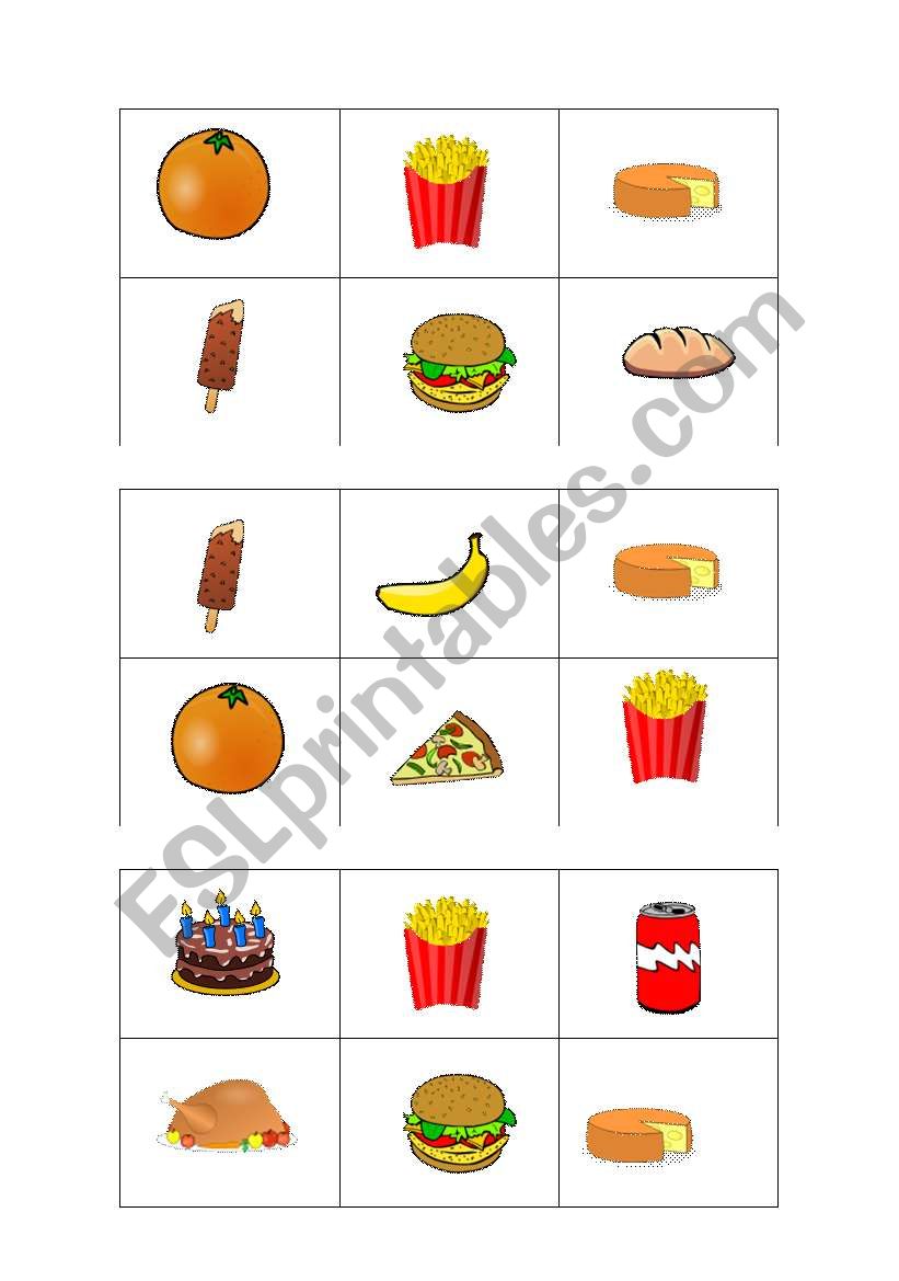 Food bingo worksheet