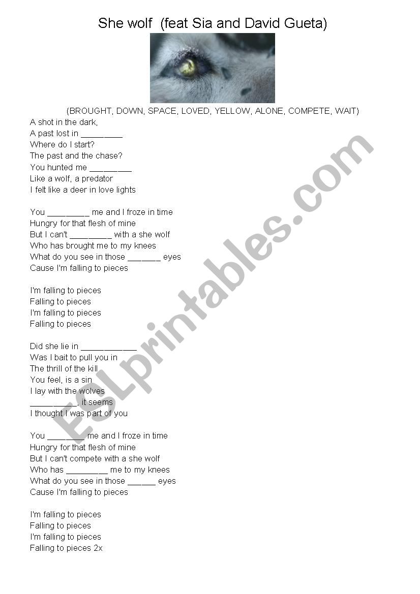 She wolf - Sia worksheet