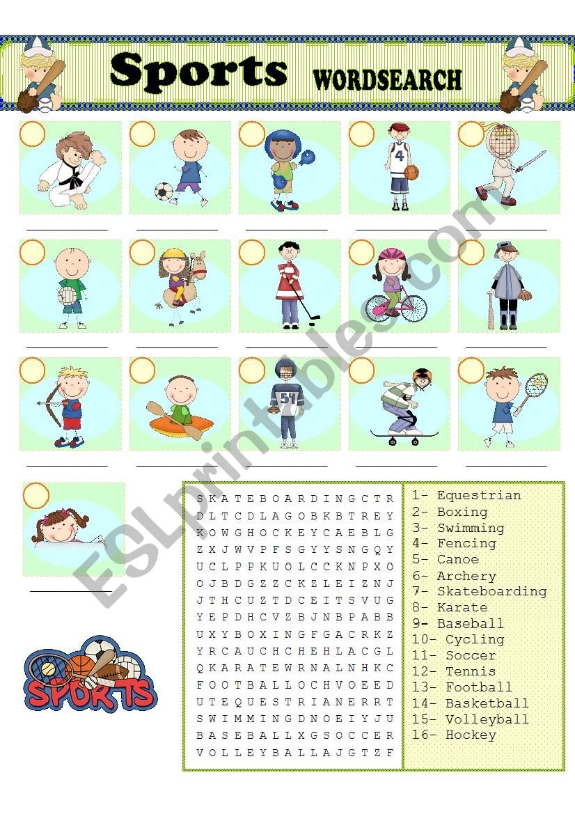 Sports WORDSEARCH worksheet