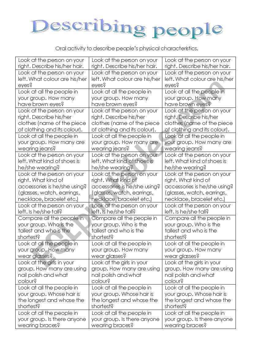 DEscribing people - oral activity