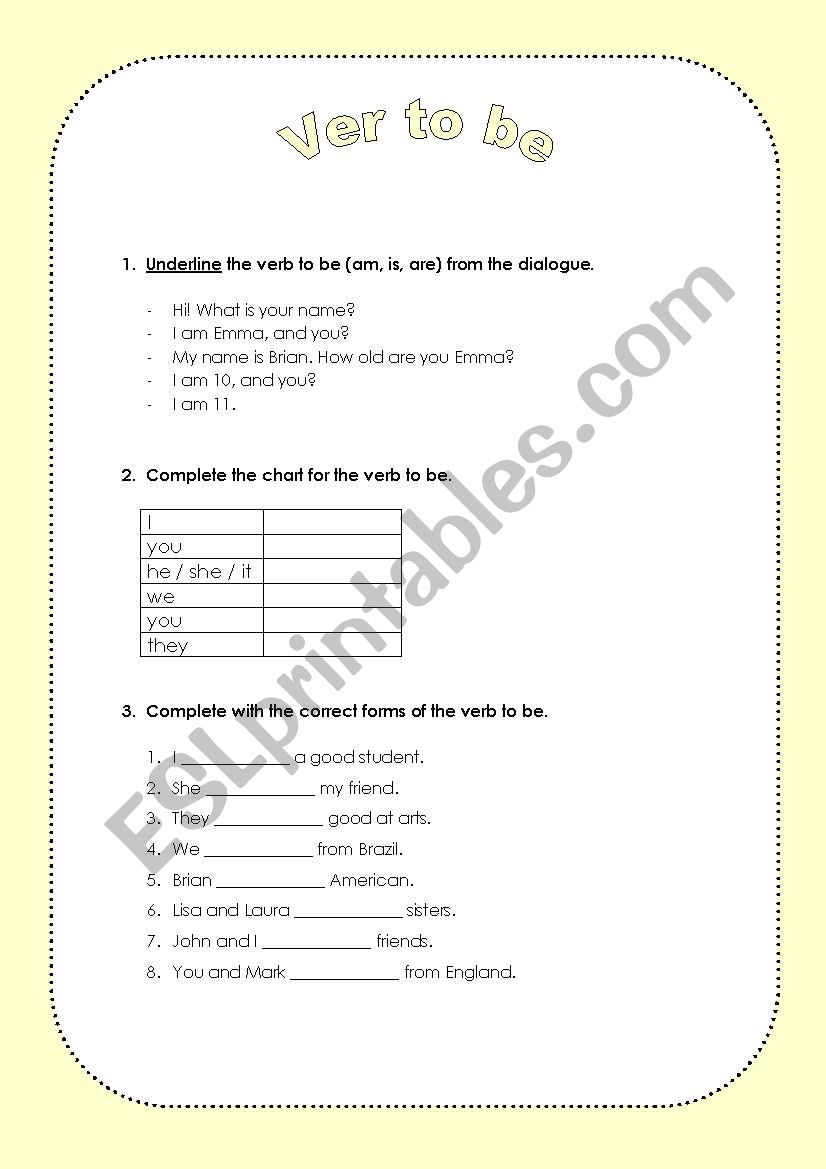 Verb to be - simple worksheet