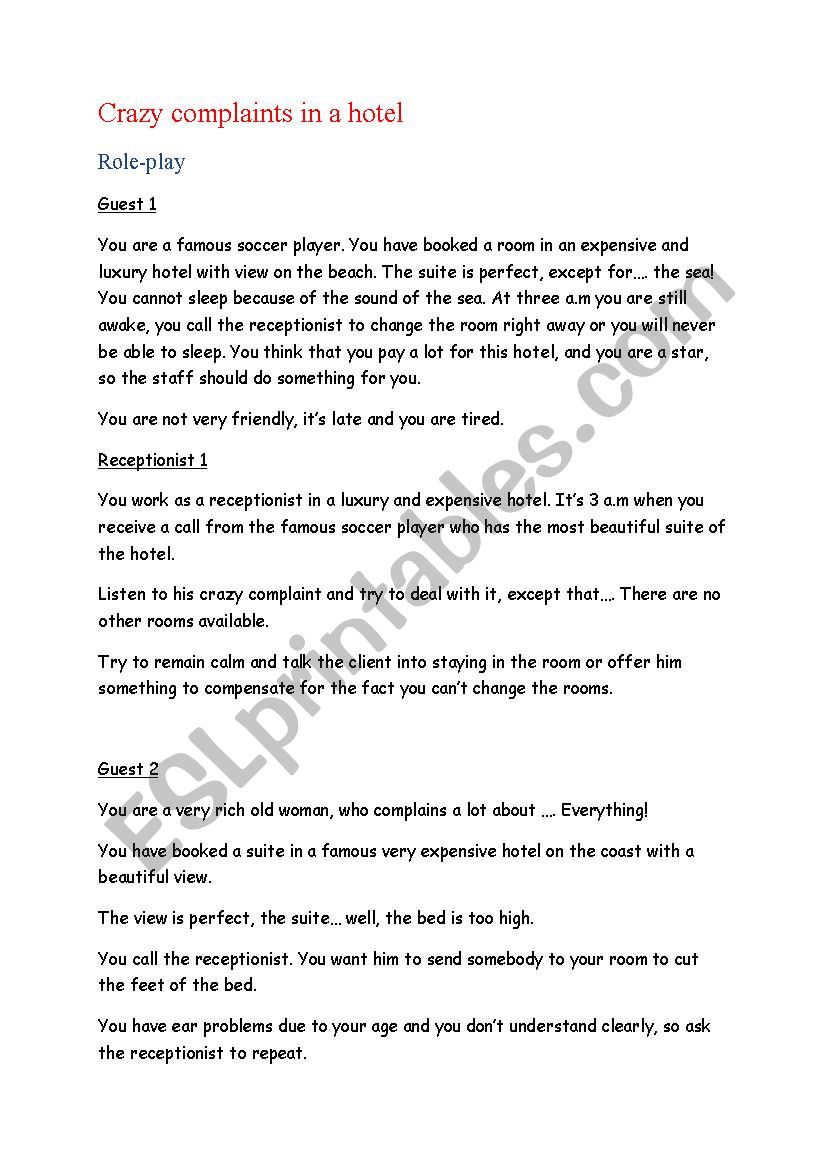 crazy hotel complaints role play