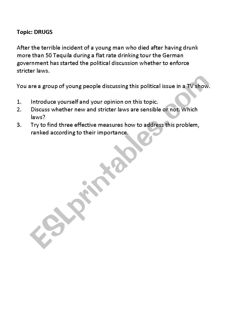 Group Discussion - Drinking worksheet