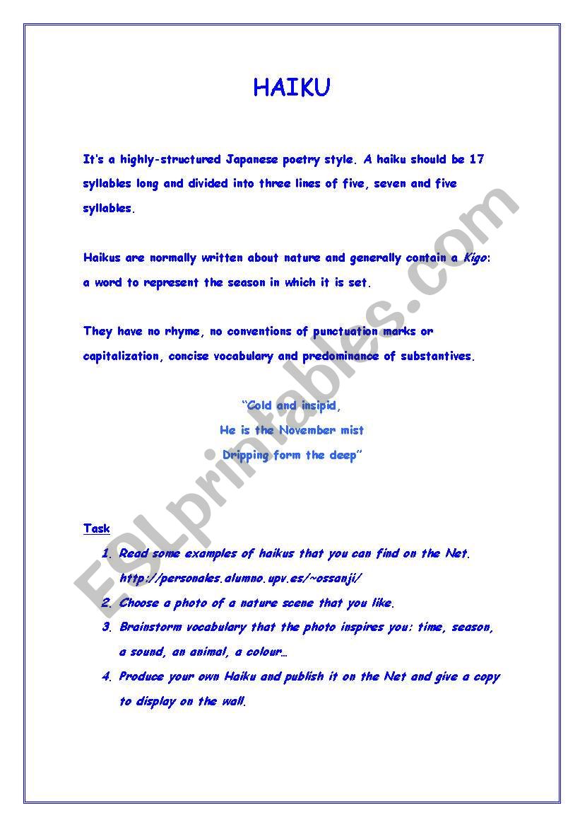 Writing poetry: Japanese style