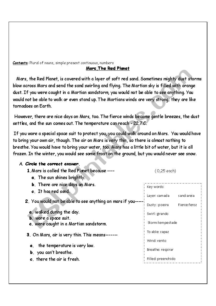 english test worksheet