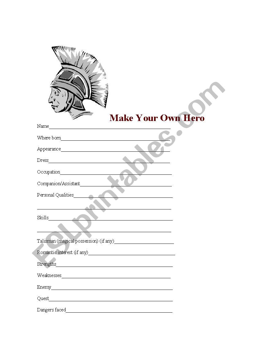 Make your own hero biography worksheet