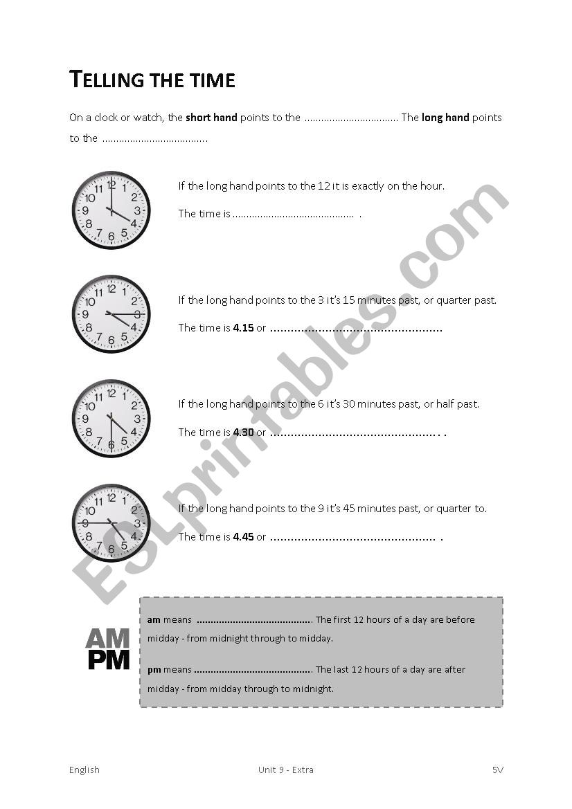 Telling the time worksheet