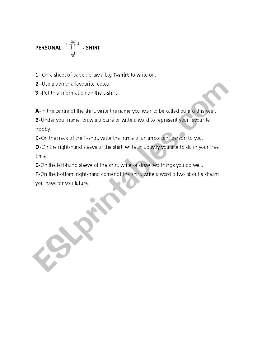 Personal T-shirt worksheet