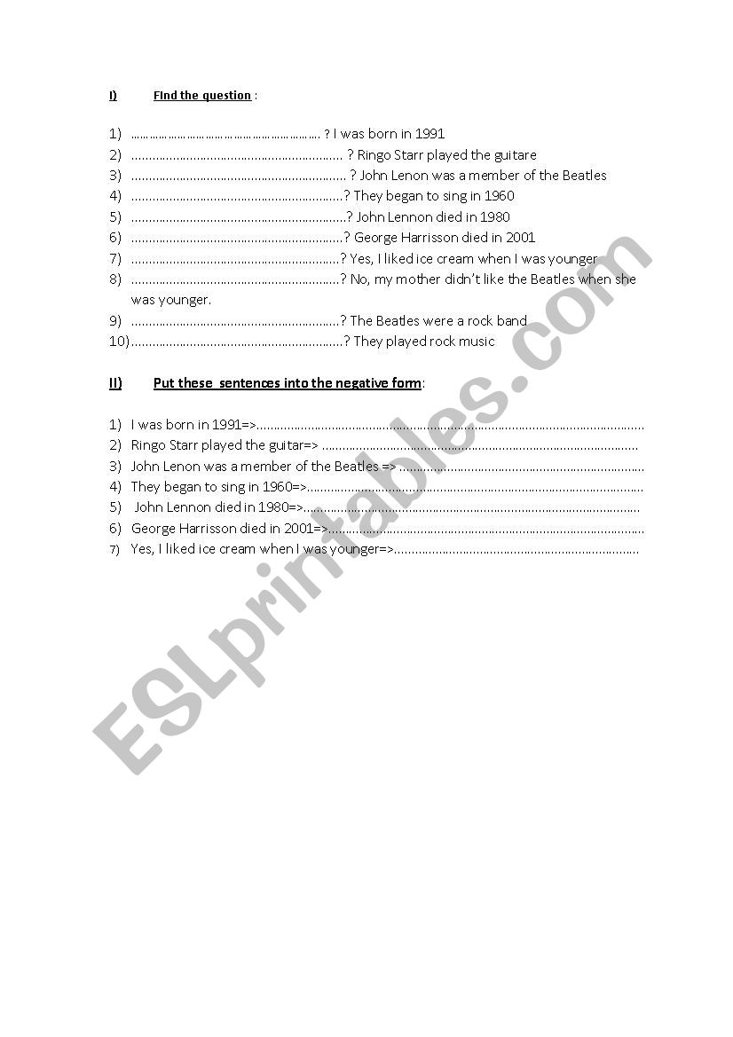 The beatles exercice worksheet