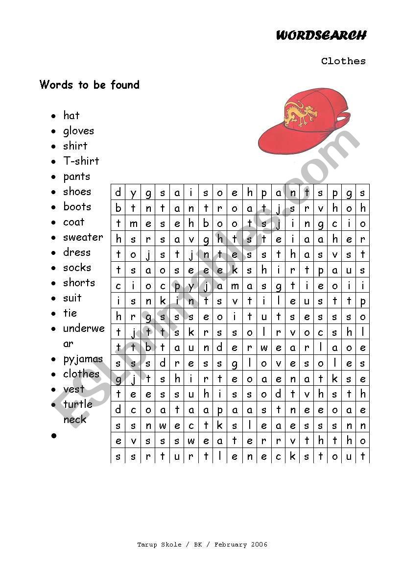 Wordsearch worksheet