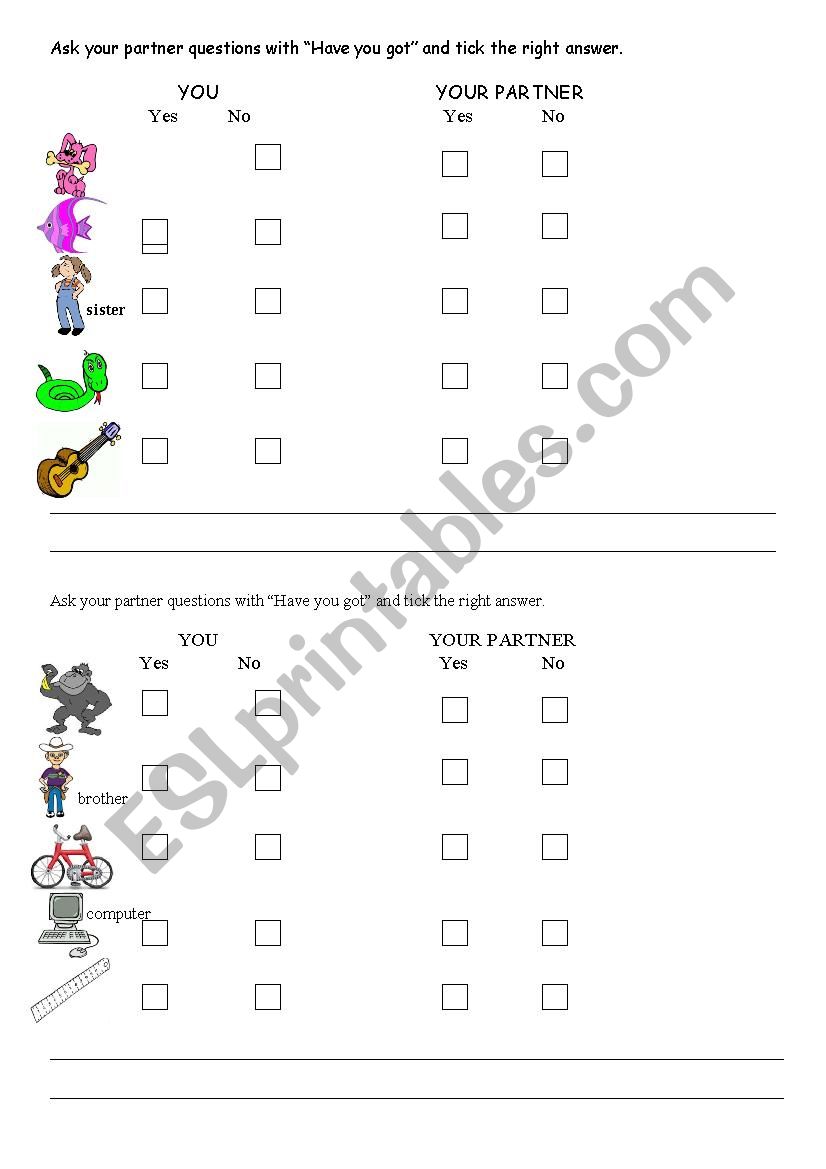 Have you got? worksheet