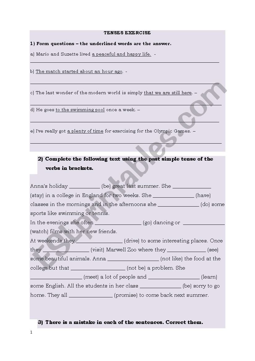 PAST TENSE REVISION worksheet