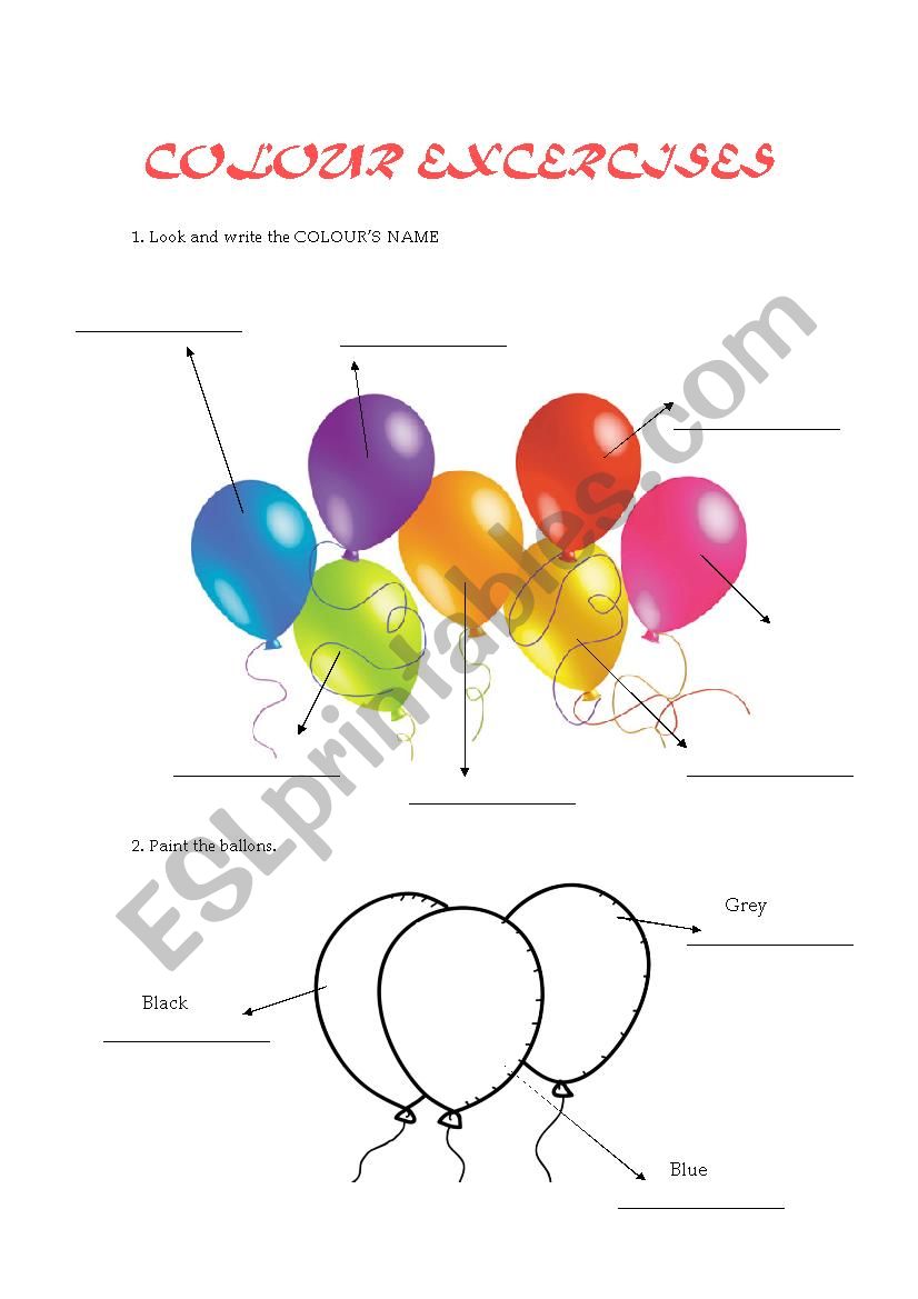 Colour Excercises Ballons 1 worksheet