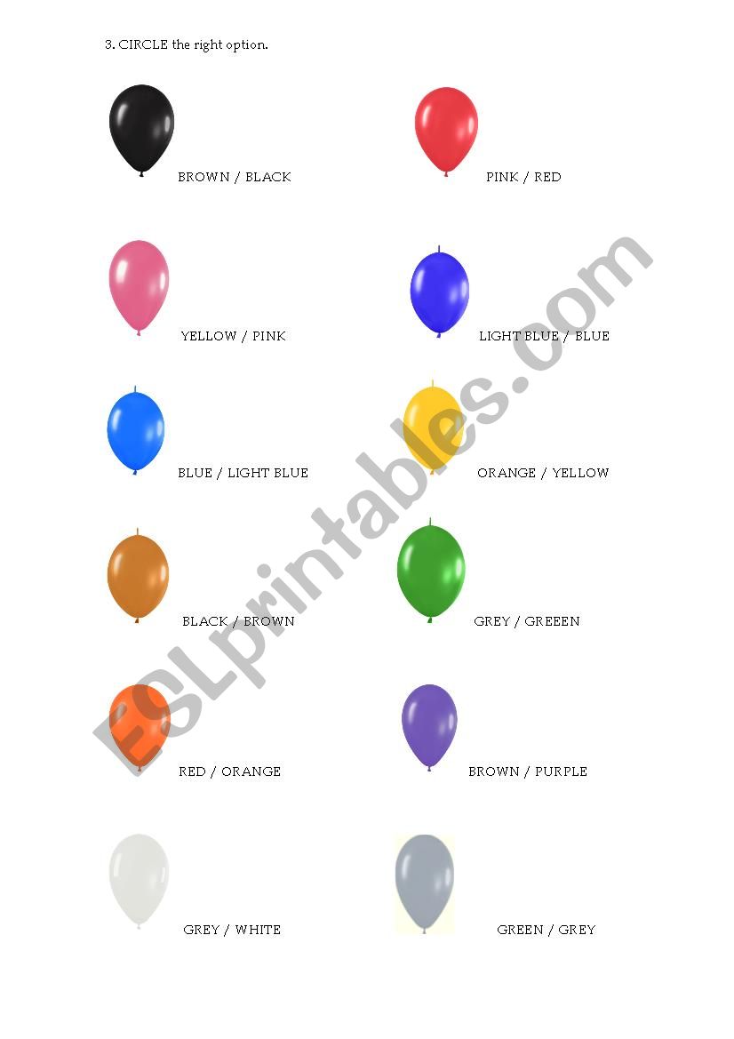 Colour Excercise Ballons 2 worksheet