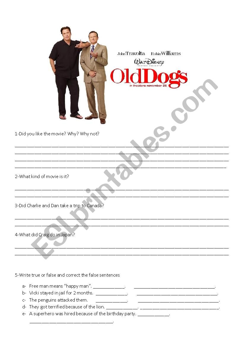 Worksheet Movie: Old Dogs Disney 