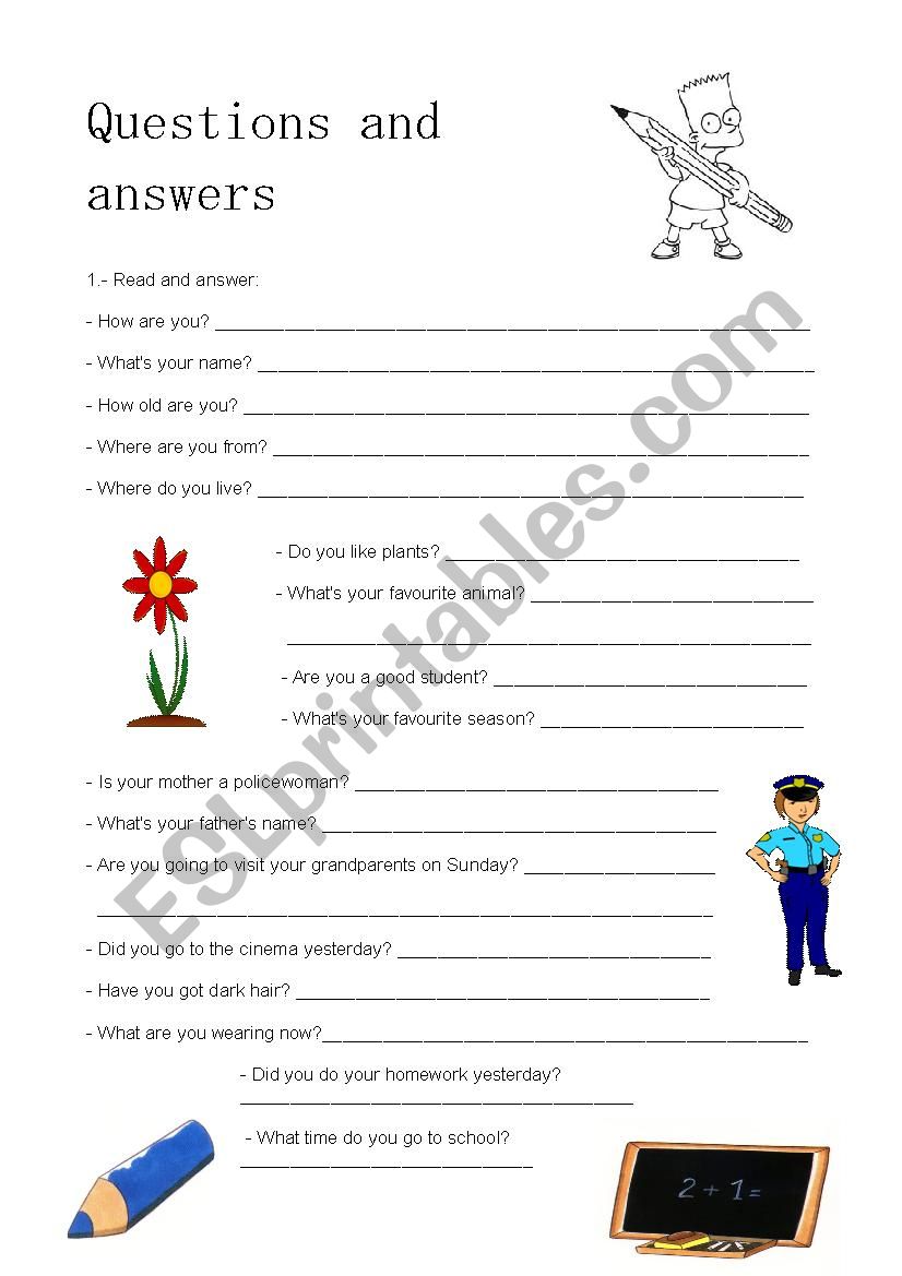 Questions and answers worksheet