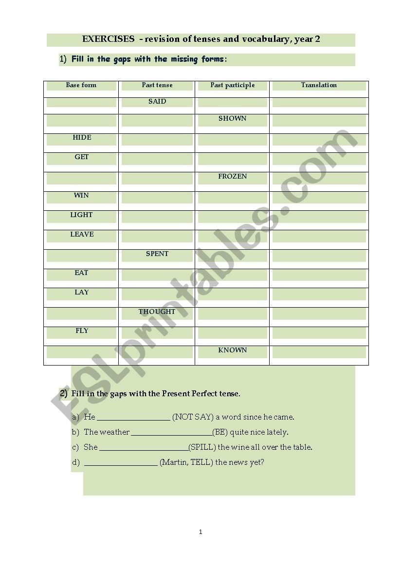 TENSES EXERCISE worksheet