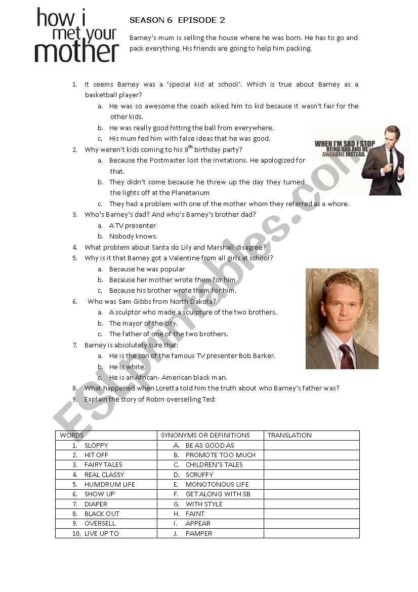 HOW I MET YOUR MOTHER worksheet