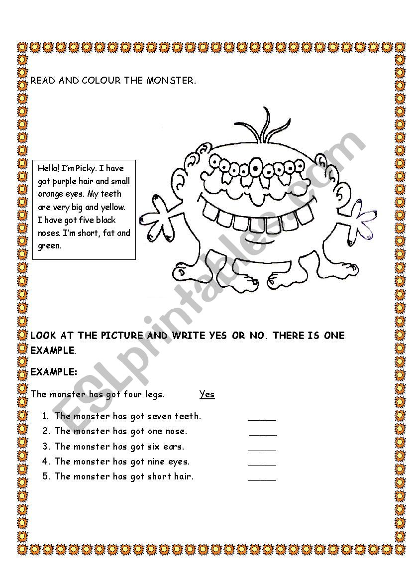 MONSTER READING worksheet