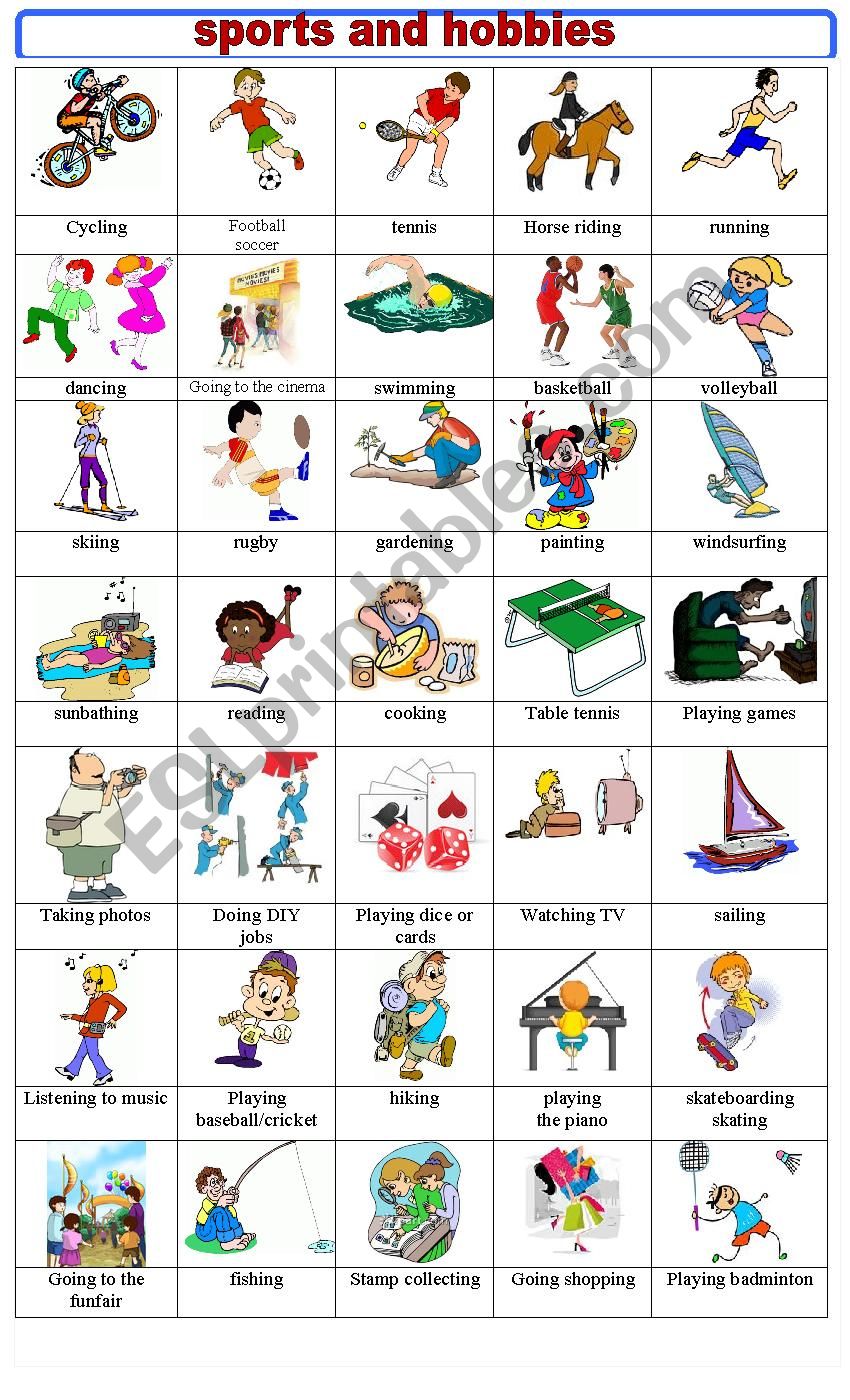 sports and hobbies pictionary worksheet