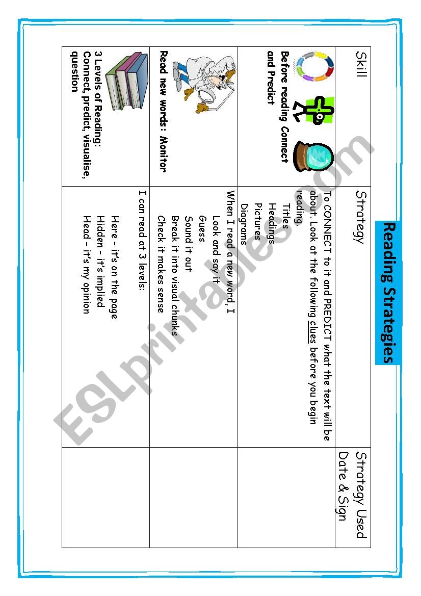 Reading Strategies worksheet