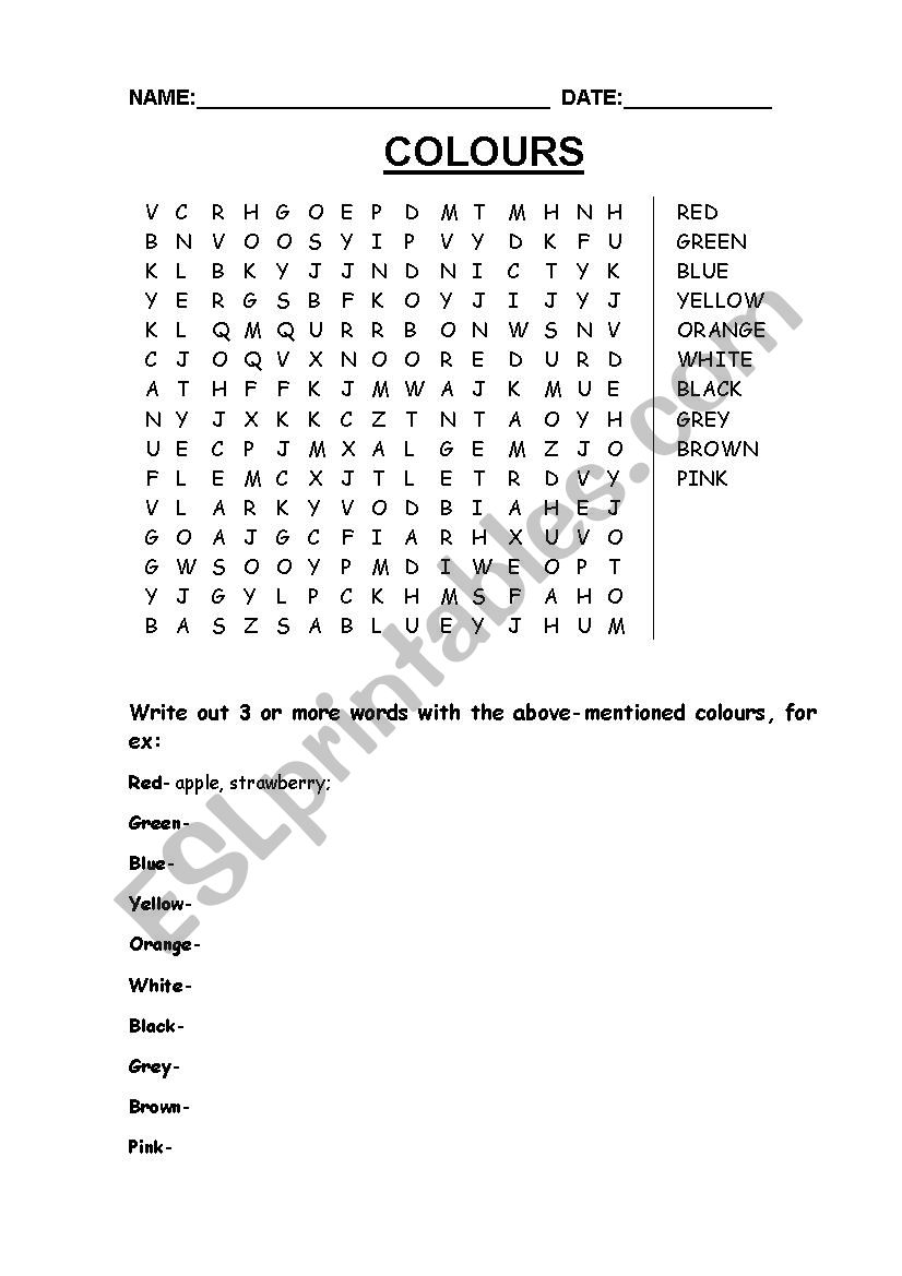 Colours worksheet